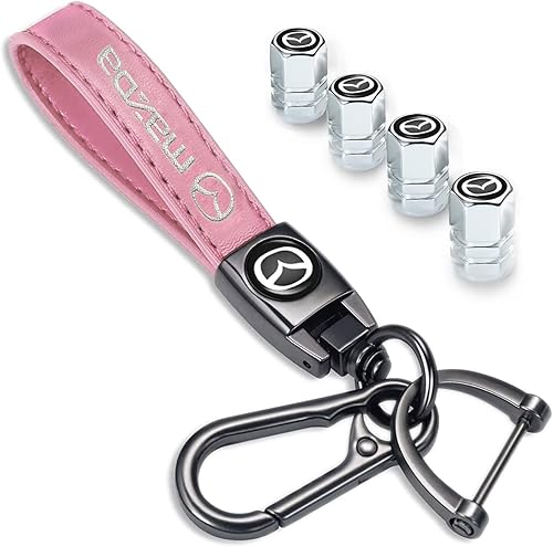 Tapones de rueda de automóvil con logotipo de automóvil, tapones para válvula de neumático de automóvil con llavero de cuero genuino adecuado para