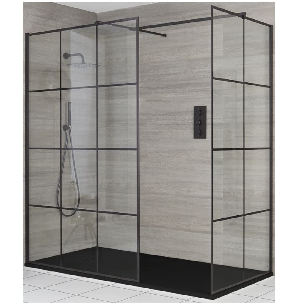 Milano Barq Black Grid Corner Shower Enclosure Graphite Tray - 1400mm x 800mm