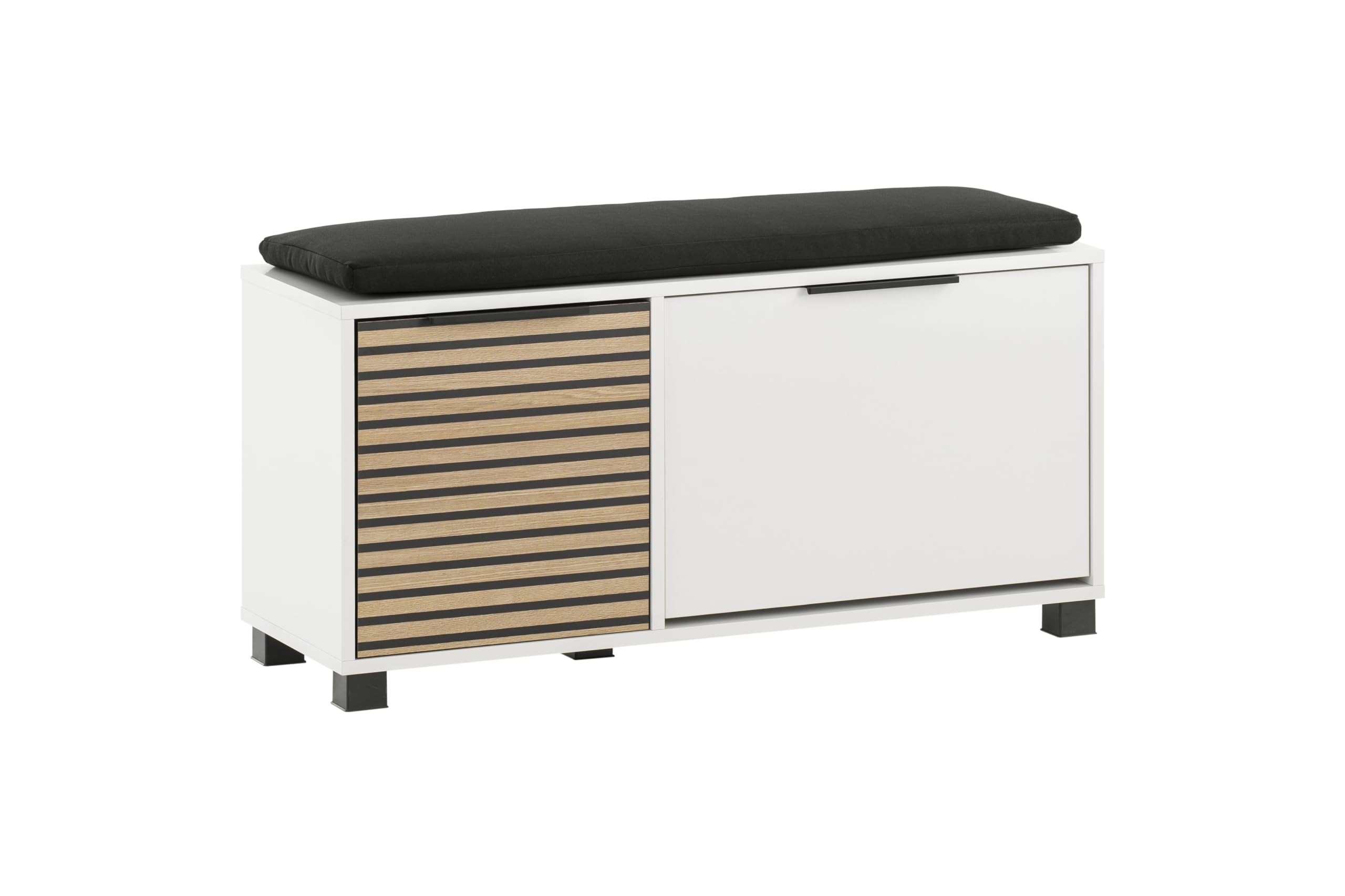 Schildmeyer Loft Schuhbank 157169, Mattweiß/Akustikpaneel Optik, 98,4 x 33,1 x 47,2 cm