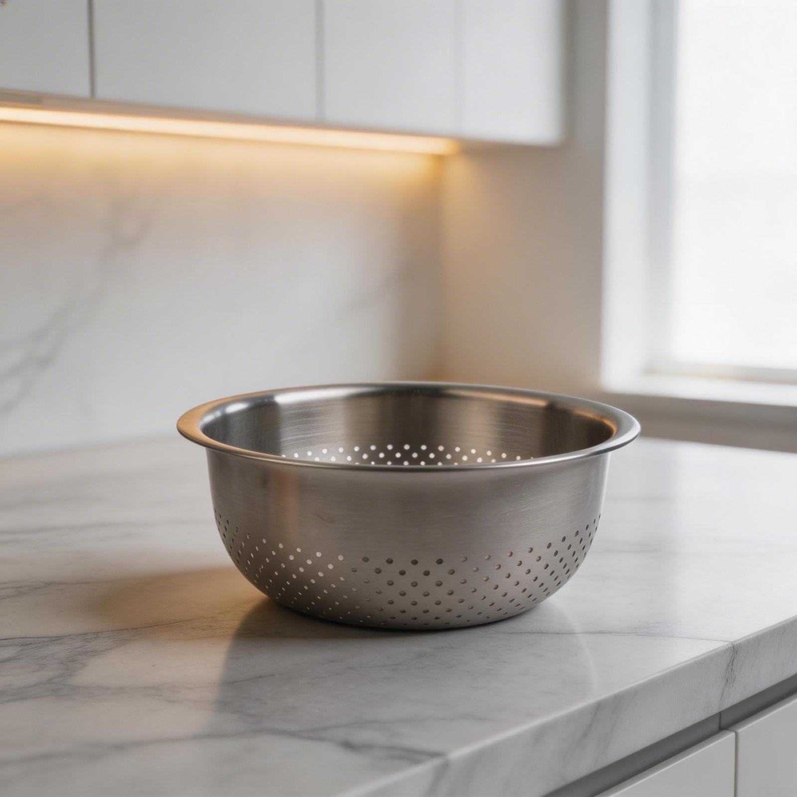 Set di 2 scolapasta e insalatiera in acciaio inox con funzione di scarico e contrassegni di volume, per cucina e preparazione dei pasti portatile (L)