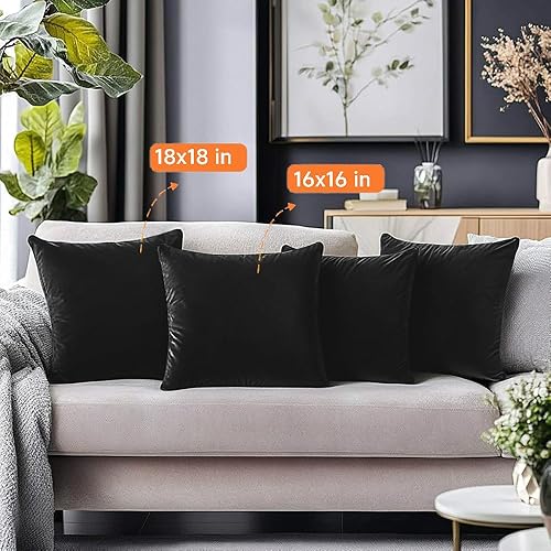 Miniatura 4 de QUORGVES Juego de 2 fundas de almohada negras de 16 x 16 pulgadas, juego de 2 fundas de almohada de terciopelo decorativas para sala de estar, cama,
