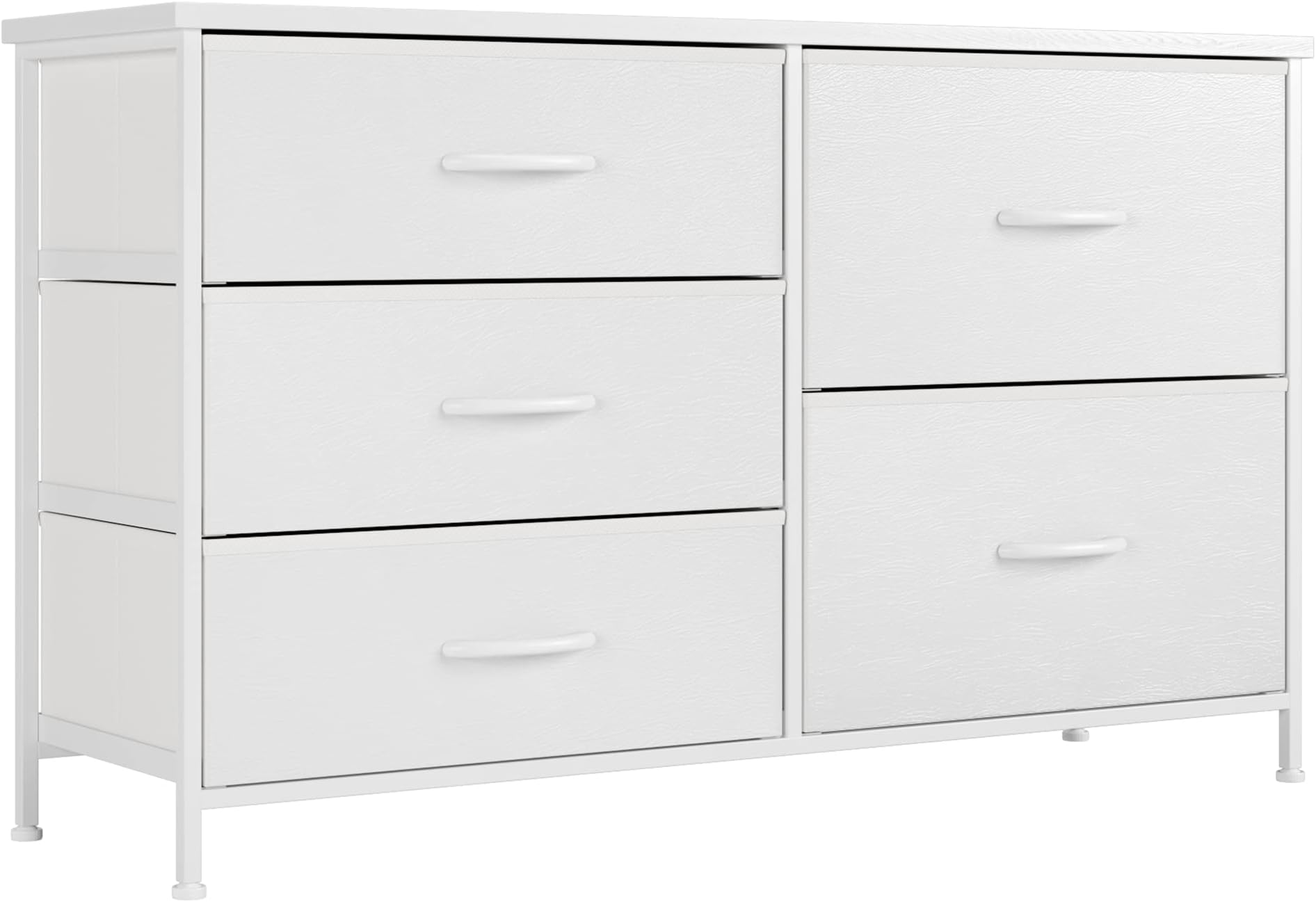 Nicehill White Dresser for Bedroom with 5 Drawers, Small Dresser for Kids' Bedroom, Closet, Wide Chest of Drawers with Storage Drawers, Wooden Top, Steel Frame, Modern, White, 30 * 100 * 61