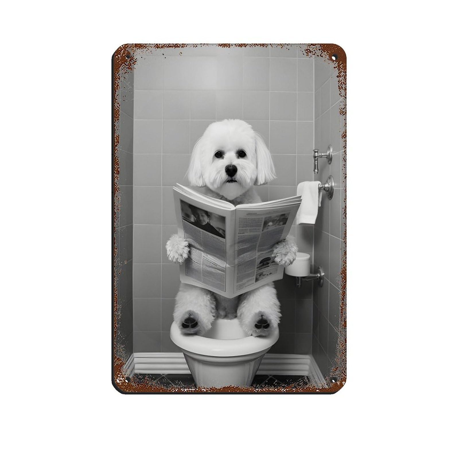 Lxwnze 20L X 30W Cm Bichon Frise, Funny Bathroom Decor Retro Poster Metal Tin Sign Chic Art Retro Iron Painting Bar People Cave Cafe Family Garage Poster Wall Decoration 8X12inch(20X30cm)