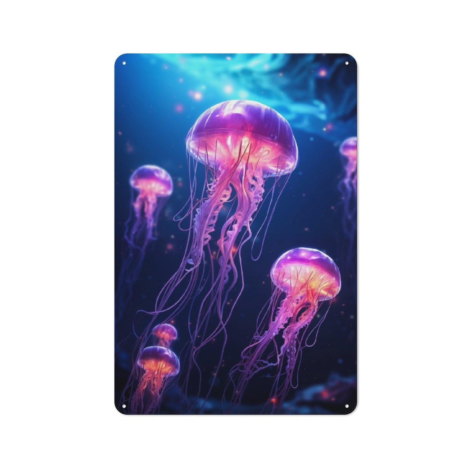 Junmoney Neon Jellyfish Glowing Rustic Tin Sign 30X20cm For Café Or Restaurant, A Decorative Christmas Gift For Hospitality Interior Collectors