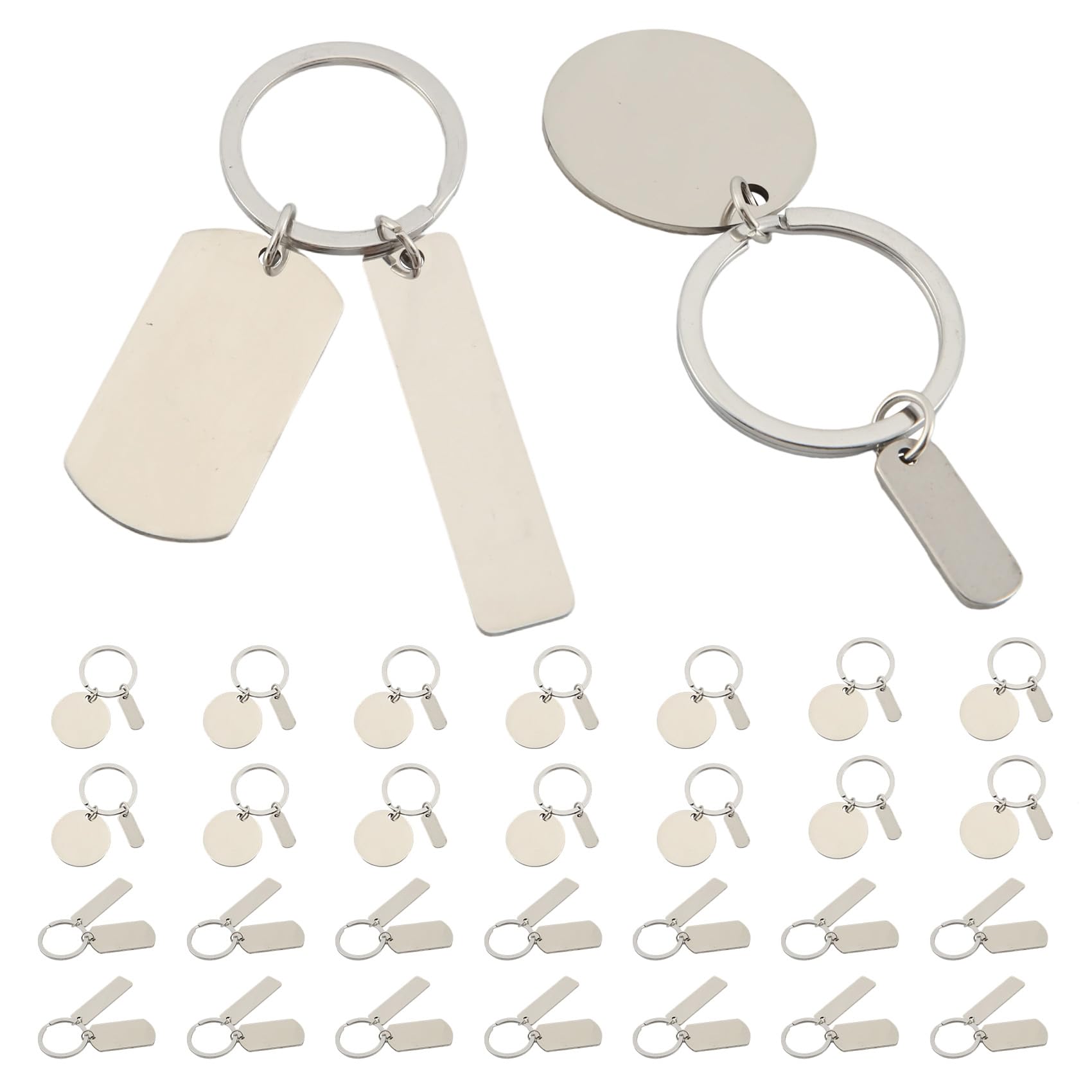 Vjsujehgy 30Pcs DIY Engravable Metal Keychain Blanks Metal Stamping Blanks for Engraving Stainless Steel Blank Key Ring Tags
