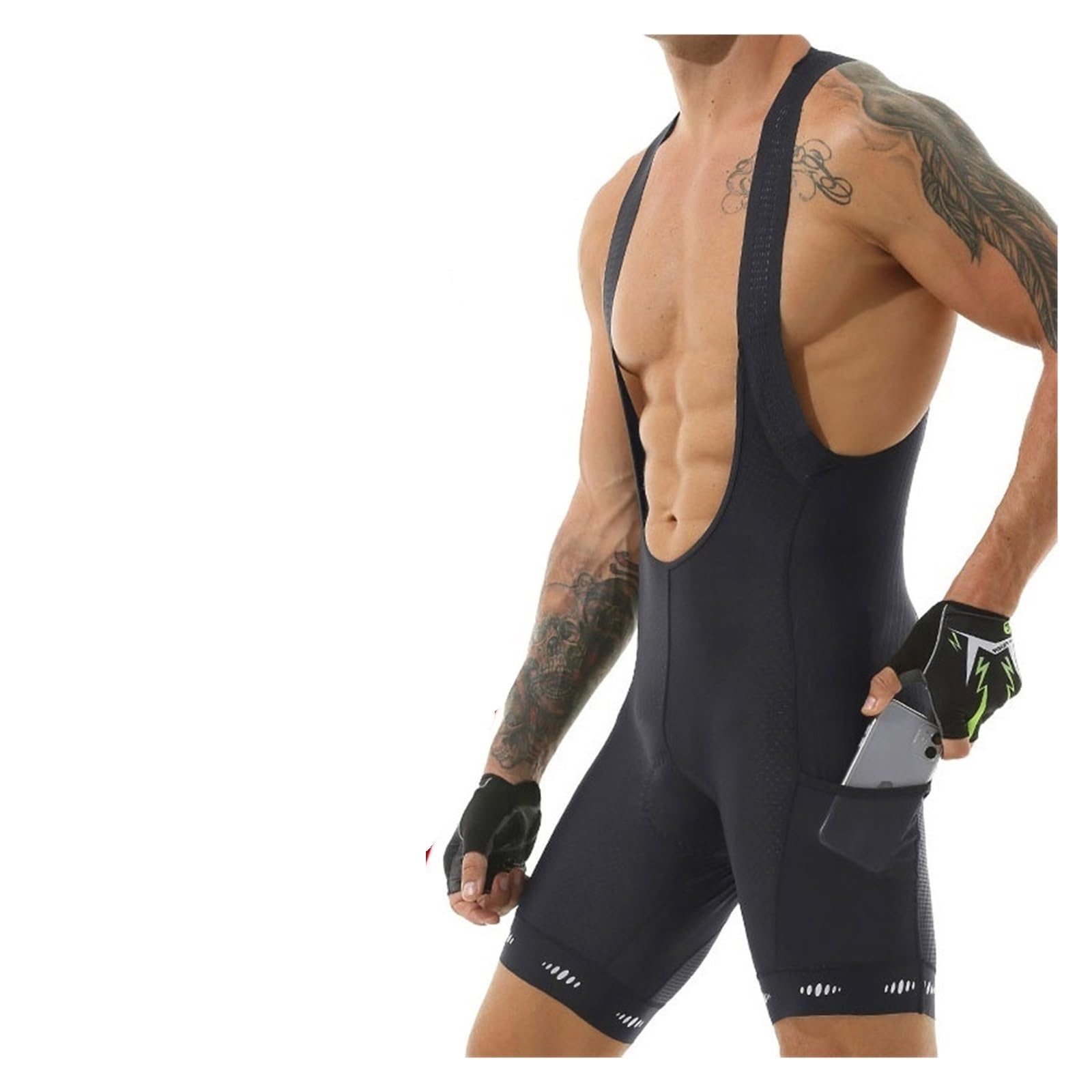 Pantaloncini da Ciclismo Pantaloncini con Bretelle da Ciclismo Uomo Tasca UPF 50+ della Serie Competitive Edition in Poliestere ad Asciugatura Rapida di Ultima Generazione