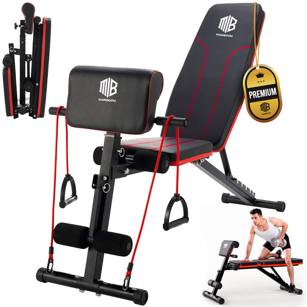 Banc de Musculation Pliable et Inclinable à 7 Positions -Banc Musculation Multifonction Abdominaux Capacité de 250 kg - Banc Musculation Complet Avec 2 Bandes D'entraînement et Coussin pour Biceps