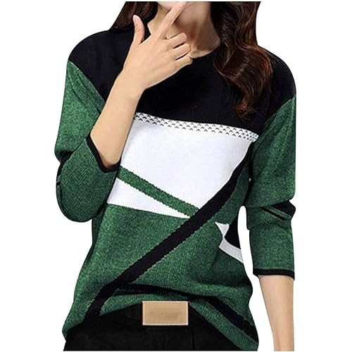 2024 Winter Autumn Long Sleeve Shirts for Women Trendy Colors Blcok Fall Tops Crewneck Loose fit Shirt Casual Dressy Blouses