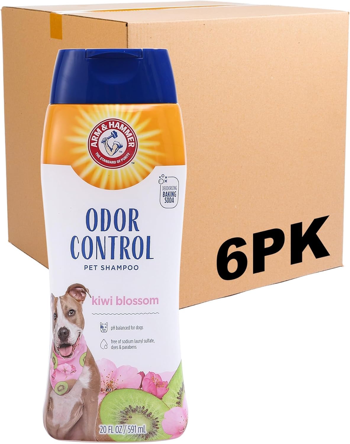 Arm & Hammer Deodorizing Dog Shampoo with Baking Soda for Odor Control, Tearless Moisturizing Formula for Sensitive Skin, Fresh Kiwi Blossom Scent, Safe for Dogs and Puppies, 20 Fl Oz - 6 Pack