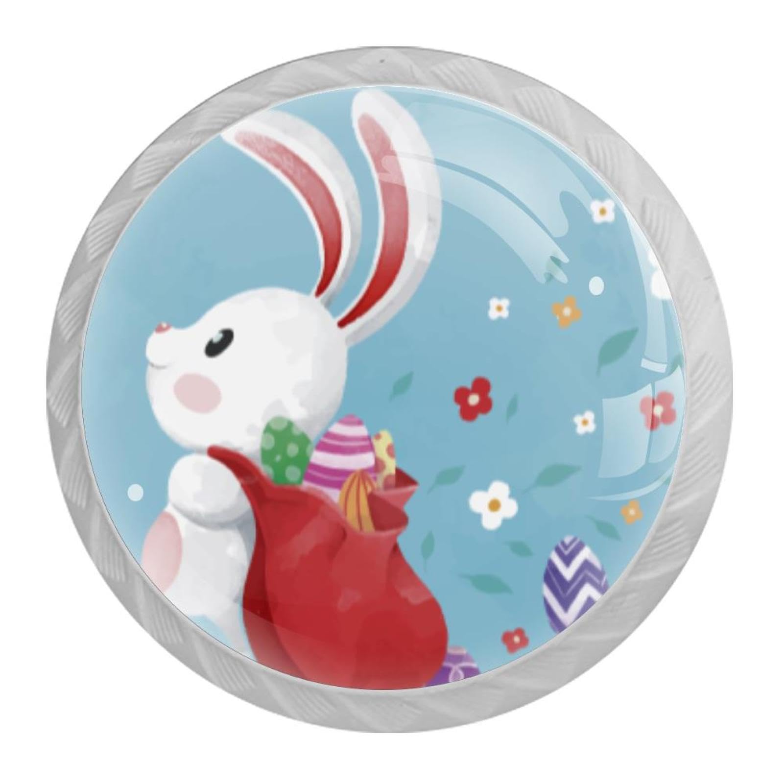 Tqmspg Multi10 4 Pieces Drawer Pulls Cute Bunny Happy Easter Rabbit Door Knobs Dresser Handles For Kitchen Wardrobe Cupboard Hardware Furniture