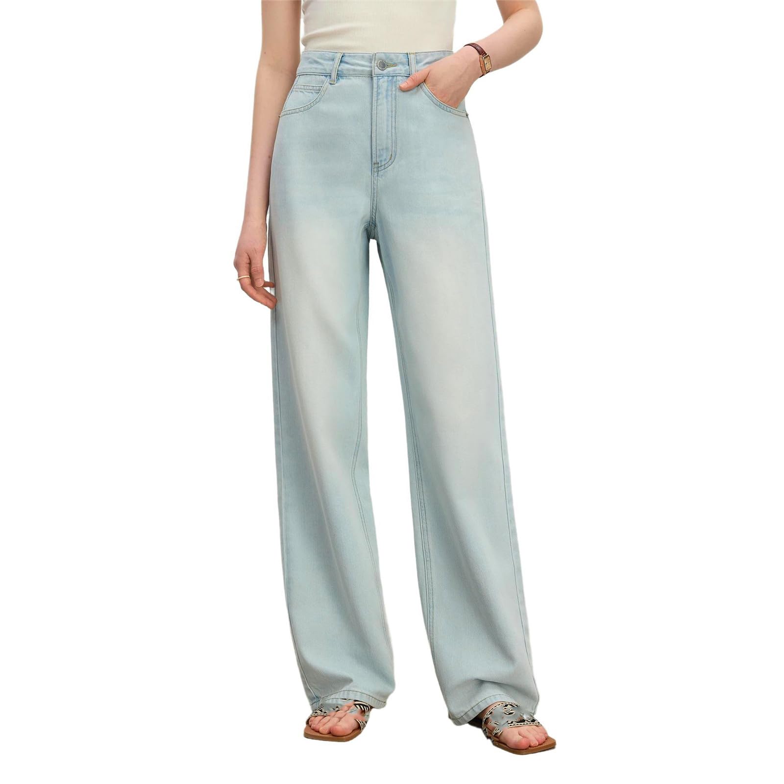 Pantalones Vaqueros para Mujer Rectos Tiro Alto Verano Delgados Casuales Pantalones Jeans para Mujeres