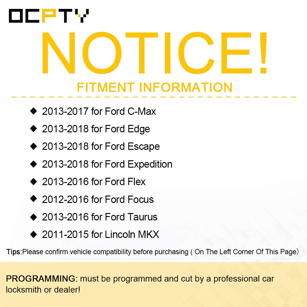 OCPTY Replacement 2Pcs Remotes Key Fob for Ford for Edge for Escape for Focus for Expedition for C-Max for Flex for Taurus for Lincoln for MKX 2011-2018 M3N5WY8609 164-R7995 164-R8092