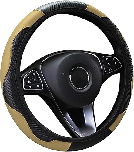 Funda para volante de automóvil, de microfibra de fibra de carbono, de 15 pulgadas, de piel sintética, protector elástico para volante para hombres