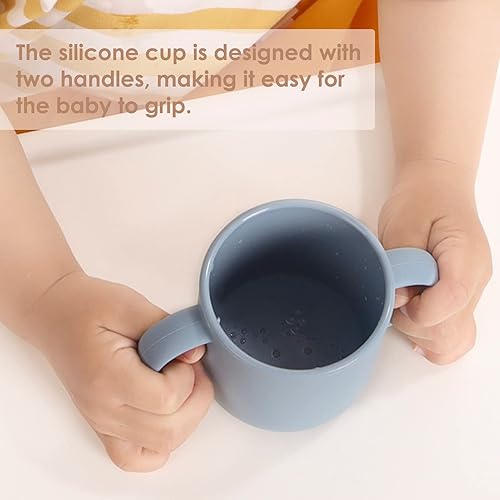 Miniatura 4 de ROCCED Vasos pequeños de silicona para bebés de silicona con 2 asas, taza de entrenamiento para niños pequeños, fácil agarre para 6 meses + 5.1 fl