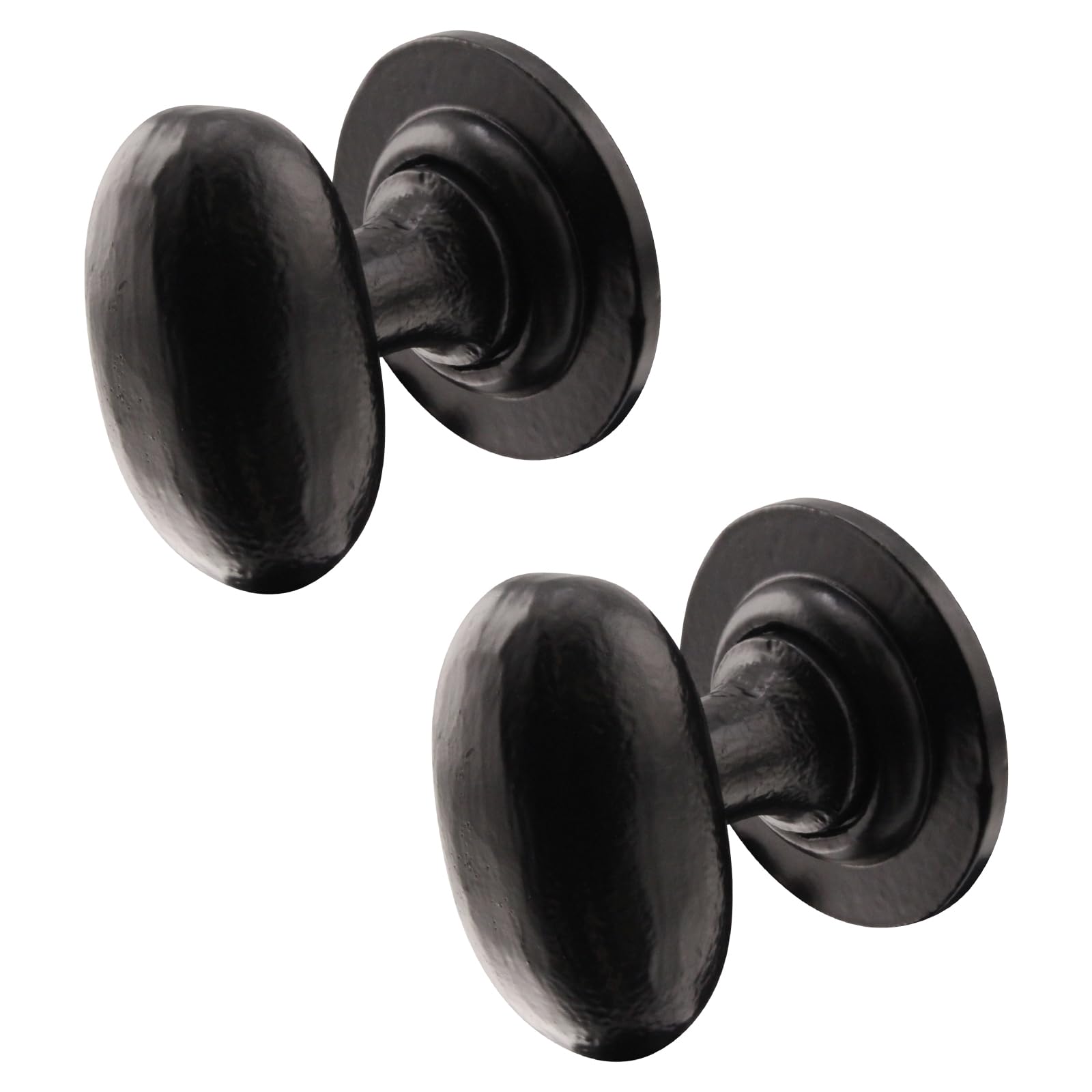 EAI Black Iron Door Knobs - 1 Pair of Cast Iron Antique Oval Mortice Knobs