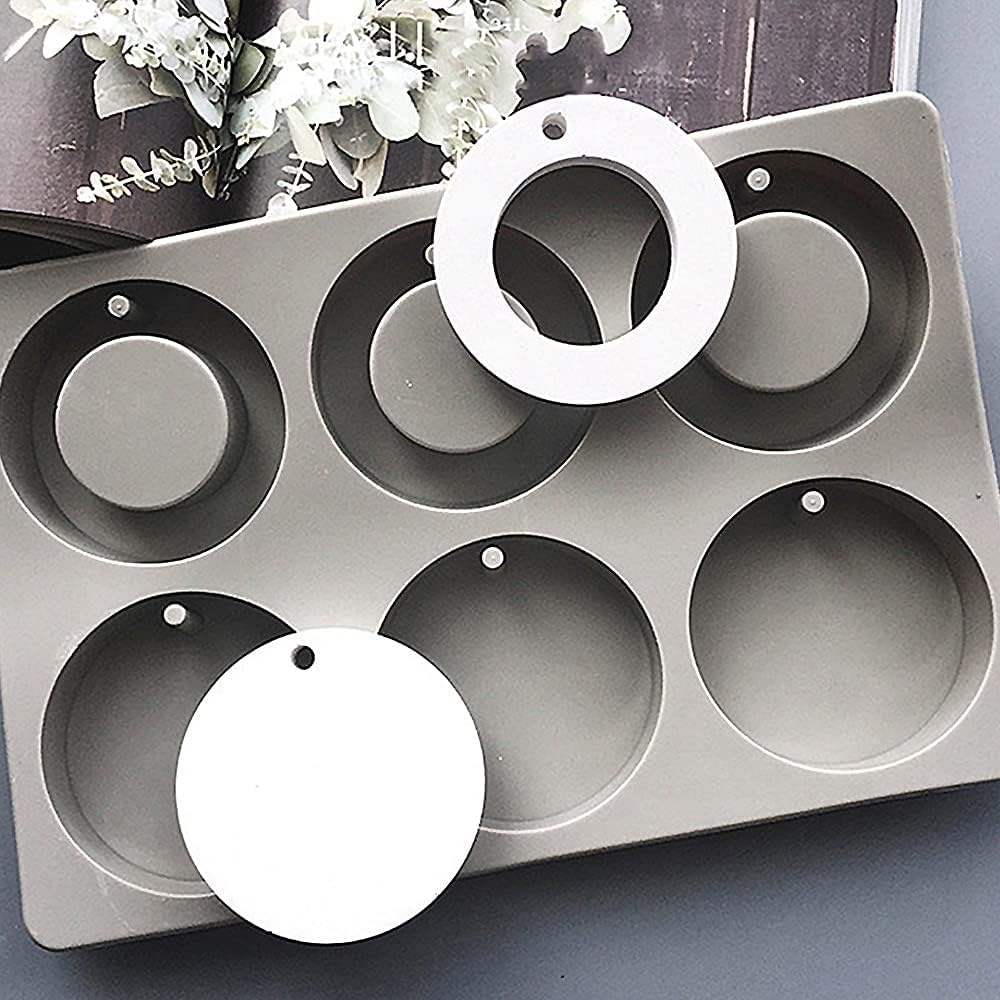 RKPM HOMES Aromatherapy Wax Mold I Silicone Fondant Mould with Hanging Hole I Dried Flowers Resin Soap Clay Craft Jewelry Making Molds DIY Pendant Bookmark Necklace I Grey - 6 Cavity (Round Large) 3