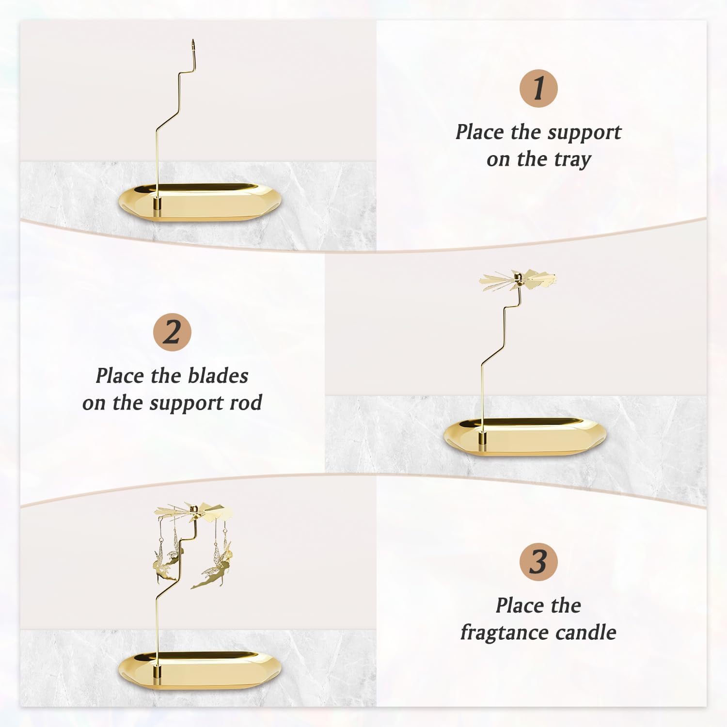 UCINNOVATE Christmas Spinning Candle Holder, Fairy Rotating Candlestick Set for Candle Lover, Romantic Wedding, Christmas Party, Fireplace Decor, Home Table Decorations, Holiday Favor Gift(Golden) image 4
