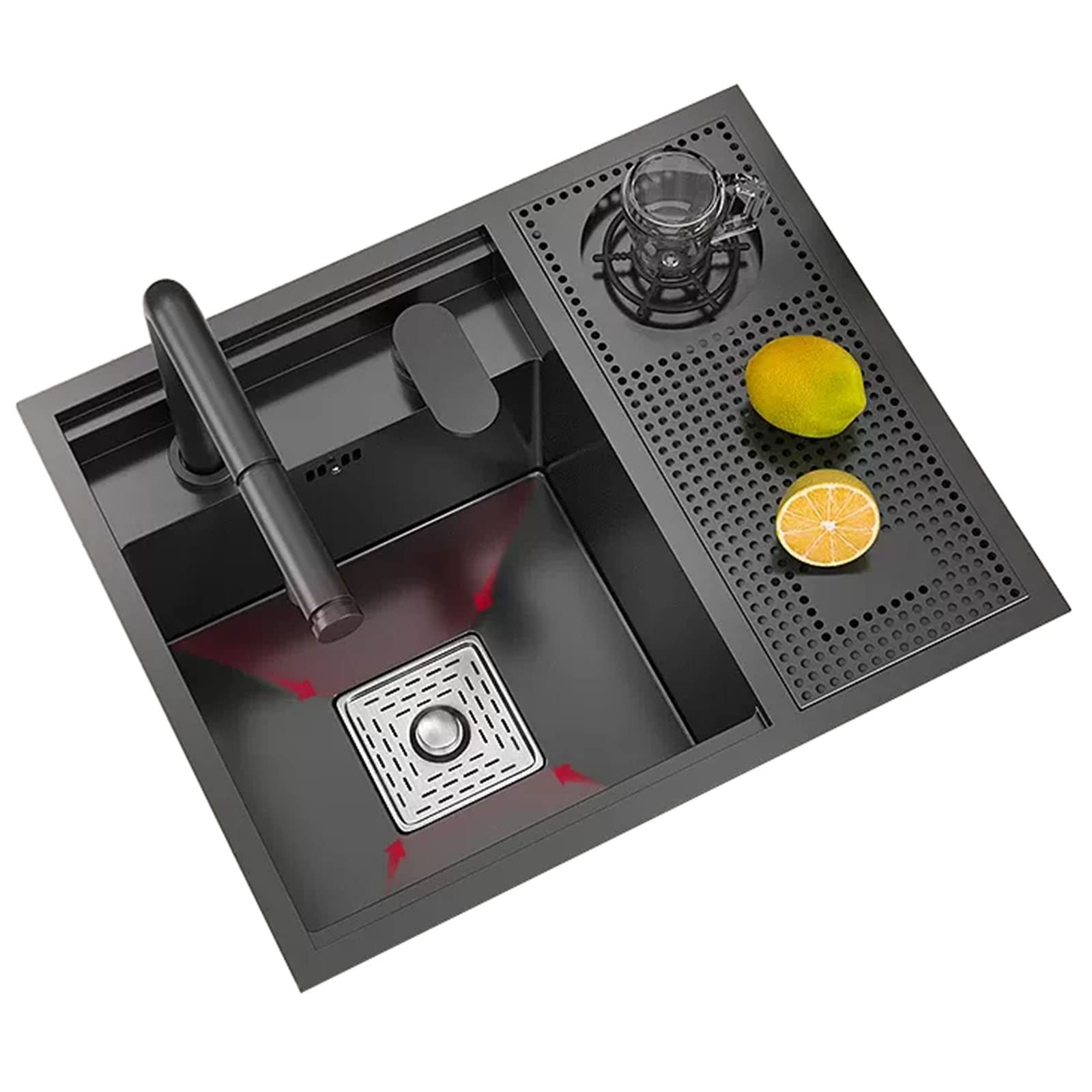 ZQFHSX Kitchen Vegetable Sink Concealed Glass Washer Handmade Basin Small Single Bar Prep with Accessories