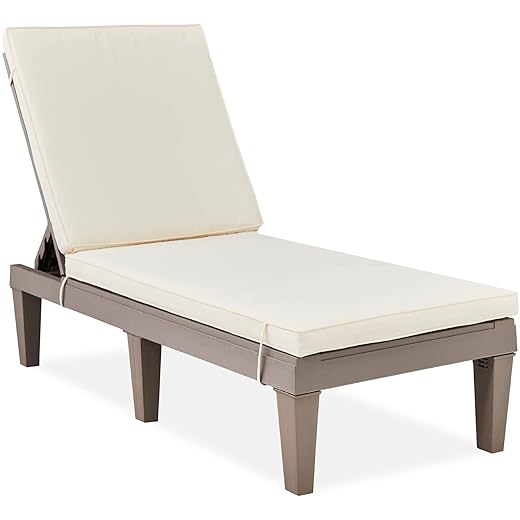 Best Choice Products Outdoor Lounge Chair, Resin Patio Chaise Lounger for Poolside, Backyard, Porch w/Seat Cushion, Adjustable Backrest, 5 Positions, 330lb Capacity - Gray/Navy