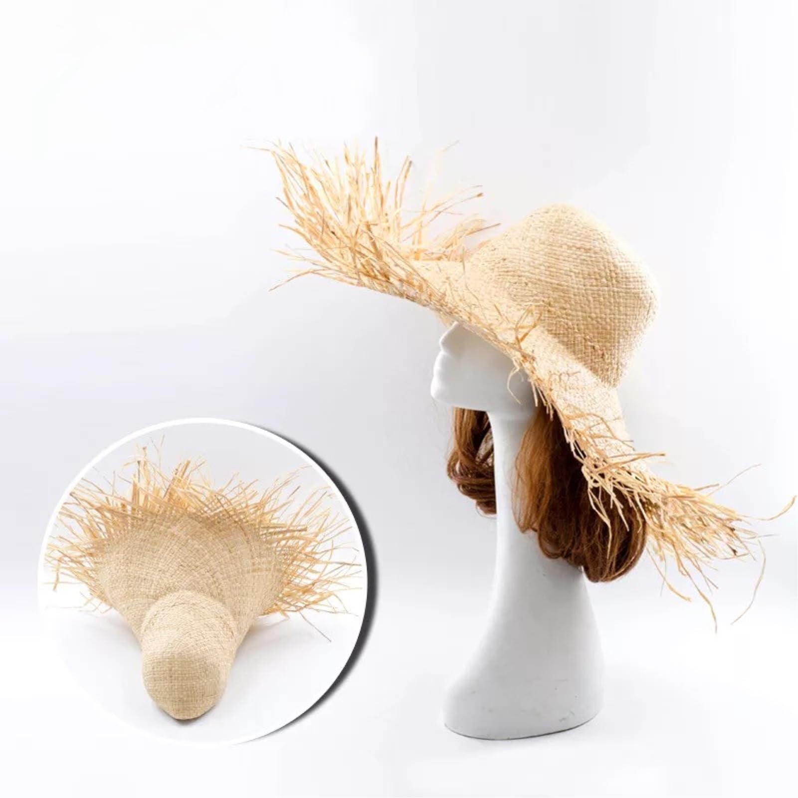 Straw Hat Handmade Women's Sun Hat, szeroki Brim, wysokiej jakości Beach Hat-khaki
