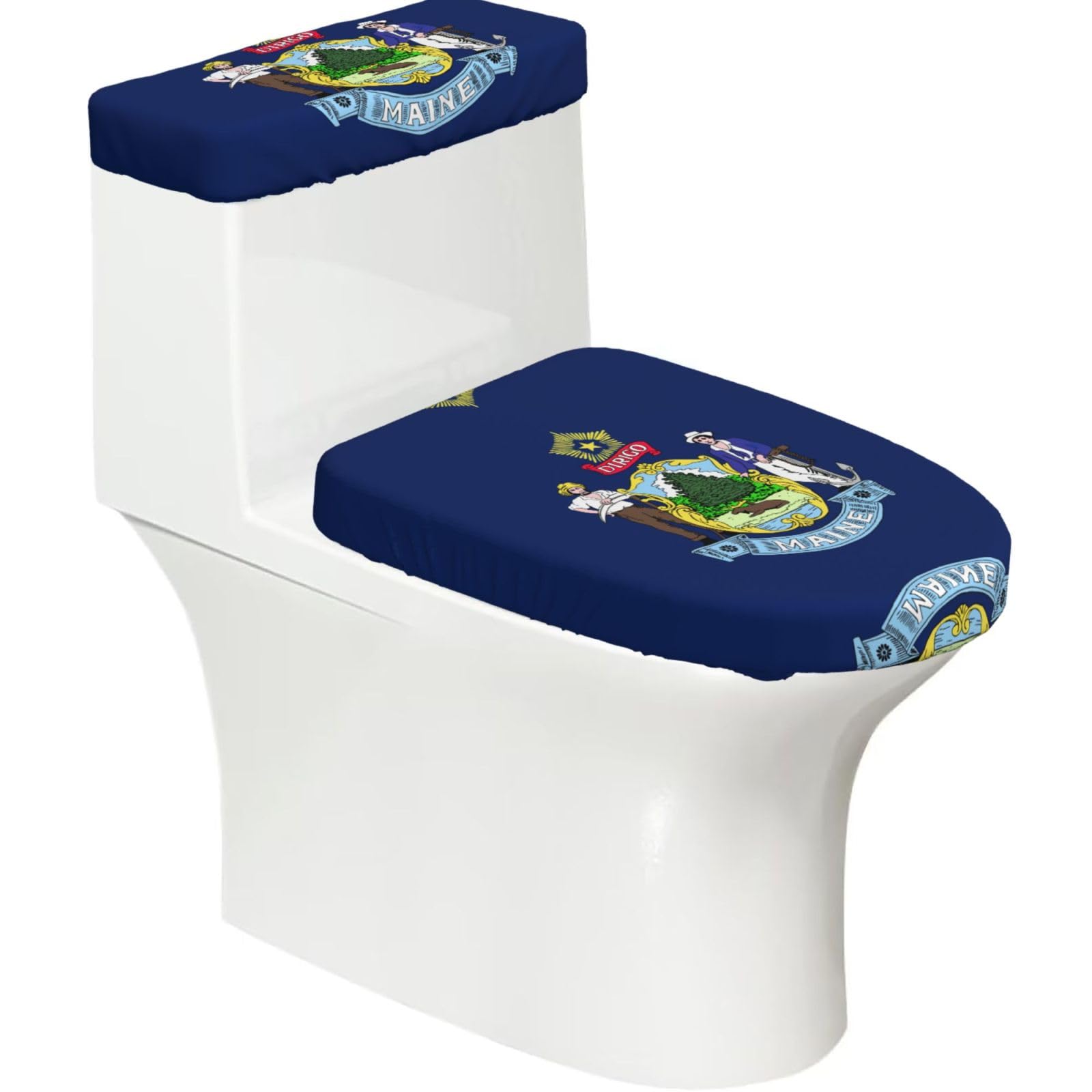 Maine State Flag Print Bathroom Decor Toilet Lid Cover And Tank Covers, Restroom Accessories Fits Most Round