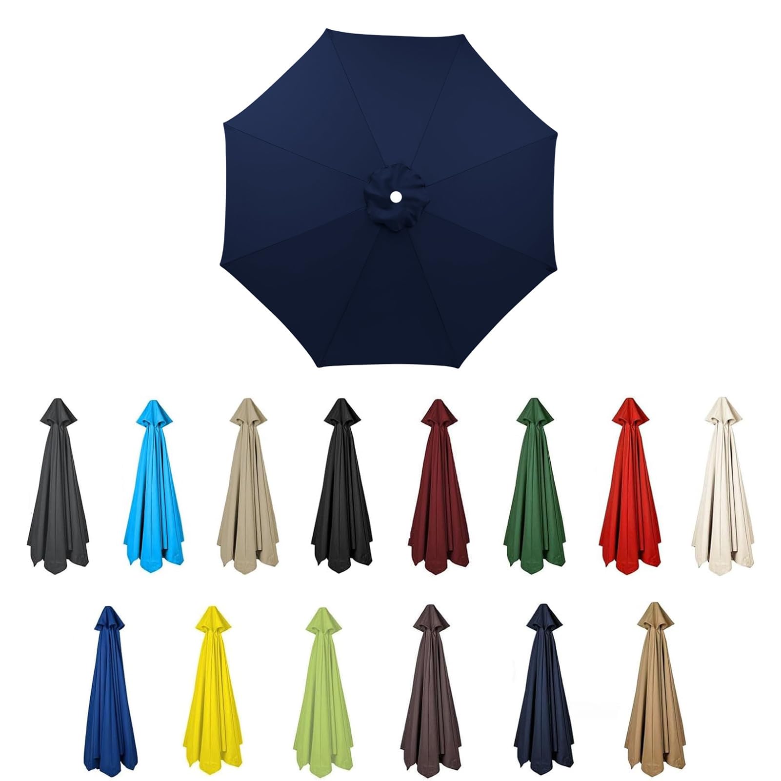 HonunGron Replacement Parasol Canopy Sun Umbrella Replacement Cloth For 2M 2.7M 3M, 6/8 Ribs, Garden Patio Umbrella Fabric Canopy Cover, UV50+, Waterproof (Navy Blue,6 ribs-3m(9.8ft))