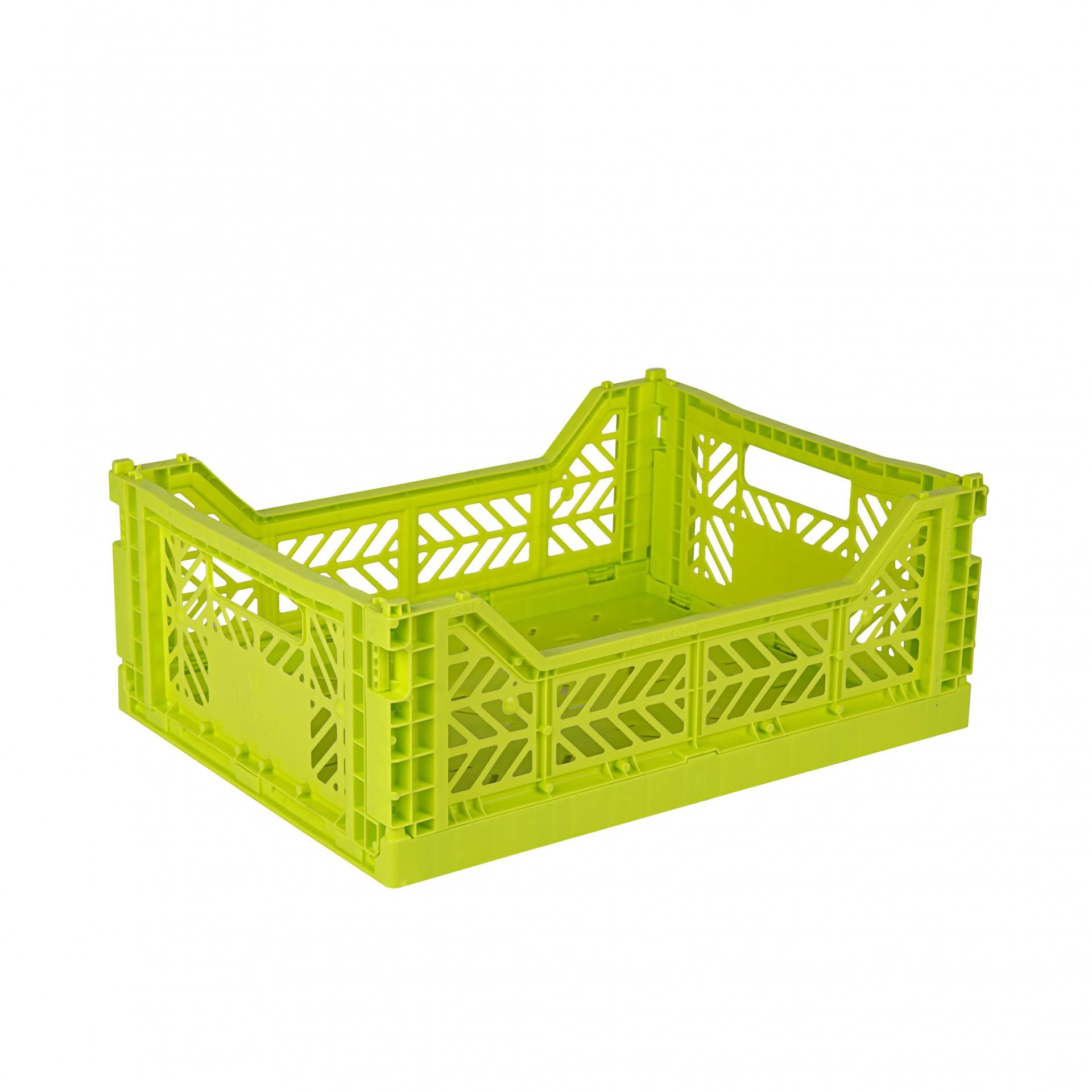 Aykasa Acid Yellow Folding Crate, Sturdy Folding Box, Plastic, Stackable, Midi (40 X 30 X 14 Cm)