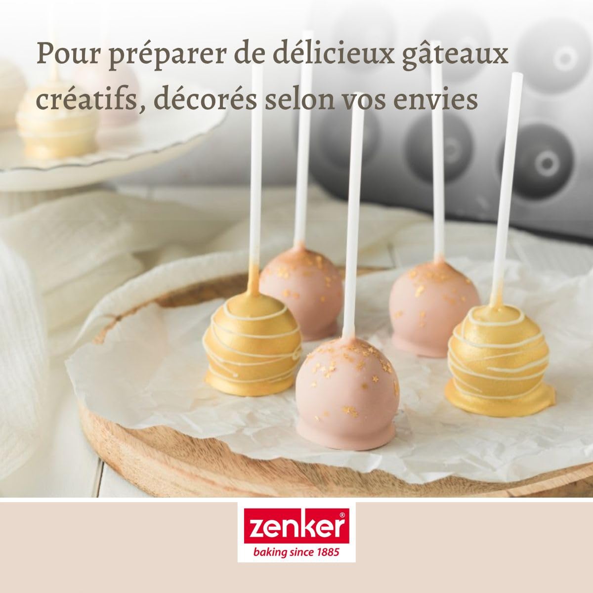 Zenker 7424 Moule pop cake 24 empreintes et 48 bâtonnets, moule cake pop et batonnet pop cake, moule à gâteaux, moule a sucette, moule sucette chocolat, Acier, Plastique, 38,5 x 26,5 x 3 cm