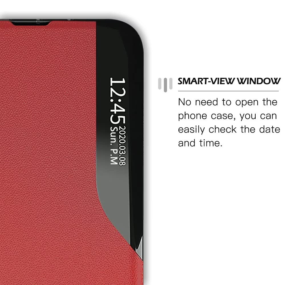 Eabhulie Custodia per Oppo A9 2020, Smart View Finestra Flip Stand Cover in Pelle PU Protettiva Custodia per Oppo A9 2020 Rosso