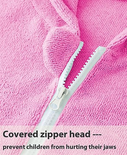 Image of MissShorthair Hooded Towel Robe for Kid, Zipper Beach Cover Up, Swim Changing Robe for Boy, Girls Bath Towelling Poncho