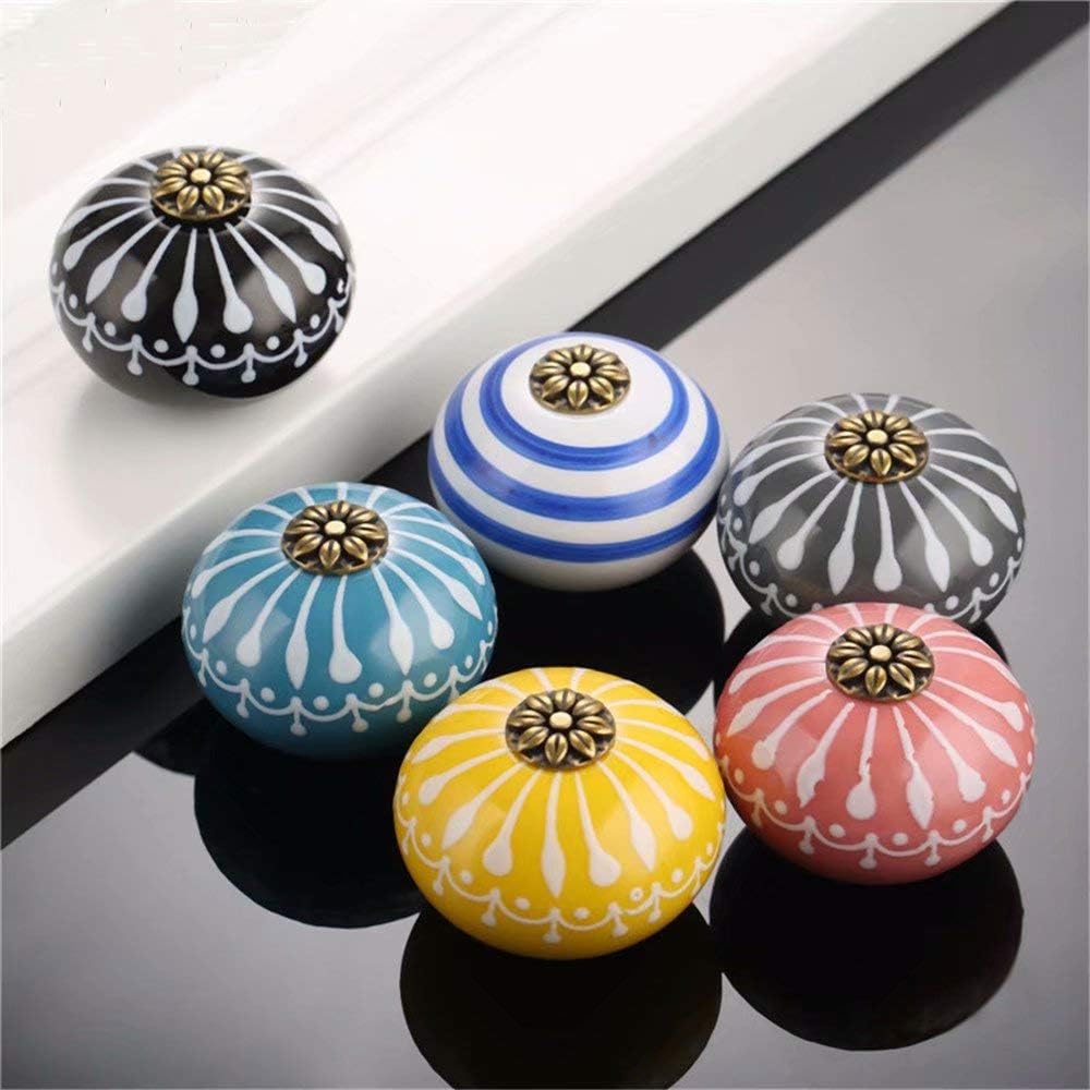 6pcs Yellow Ceramic Knobs for Cabinet Round Style Cupboard Door Knobs Drawer Dresser Pull Handles
