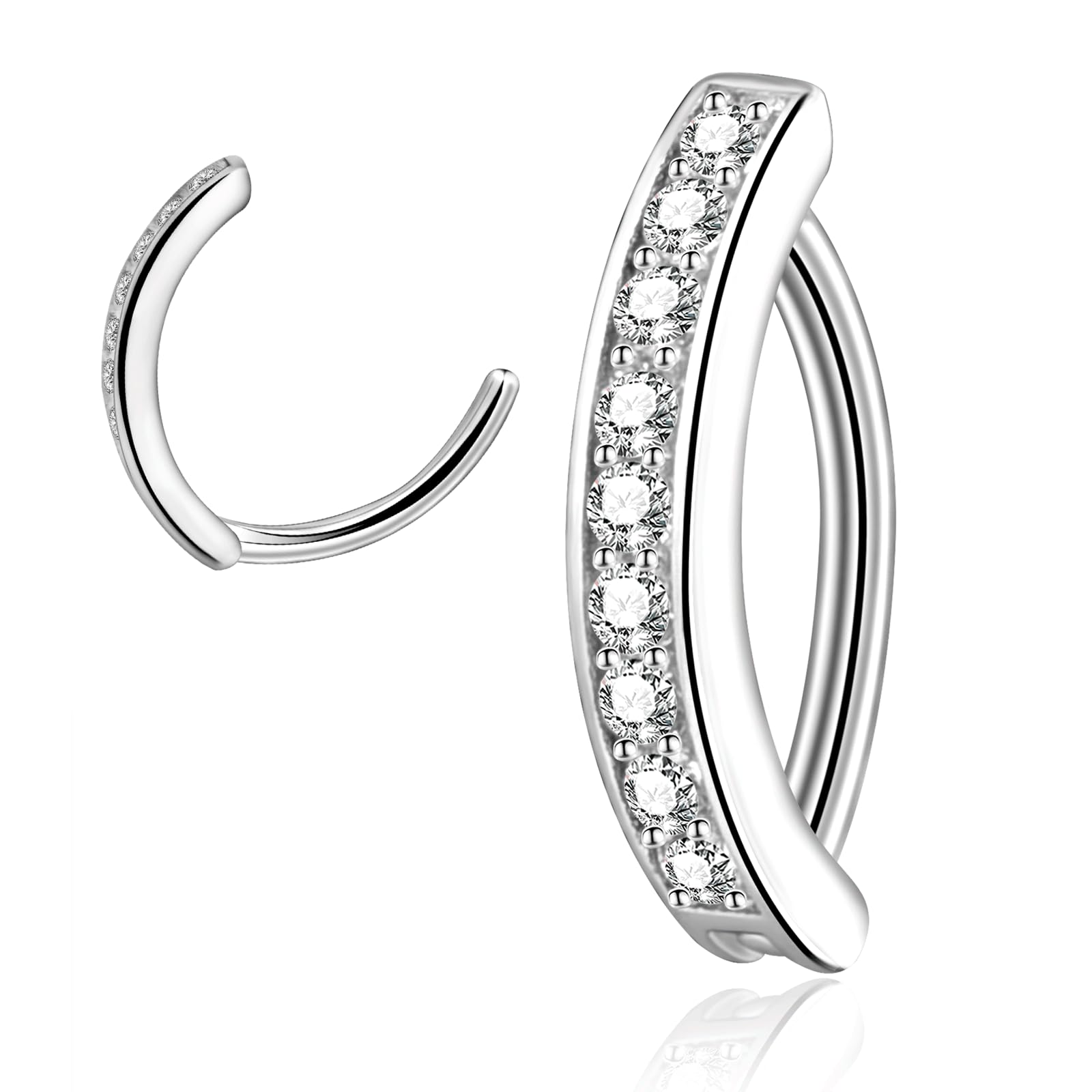 925 Sterling Silver Belly Button Bars Clicker Belly Button Rings CZ Reverse Curved Navel Body Piercing Jewellery