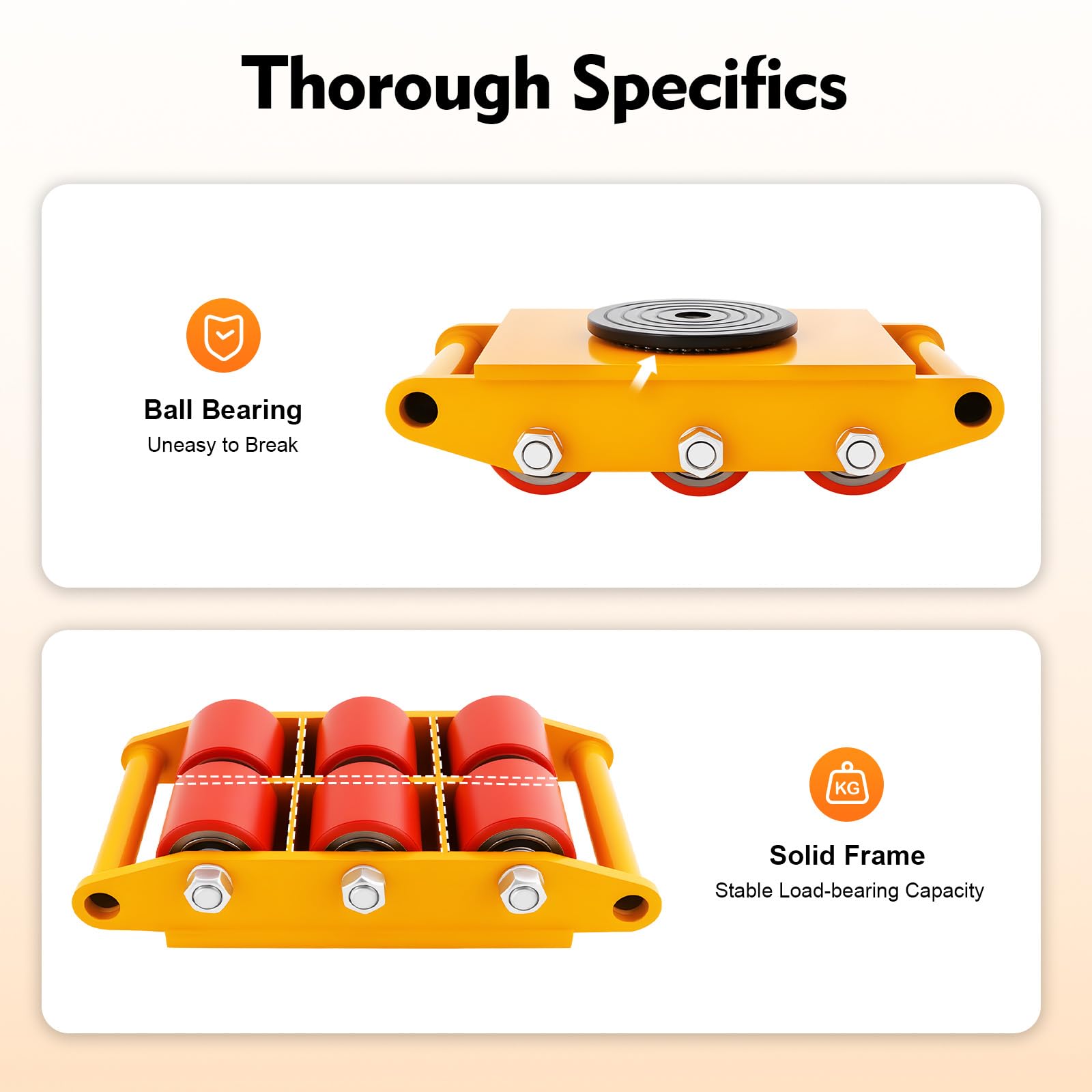 Machinery Mover Dolly, 8T giallo carrello di trasporto attrezzi con 6 ruote antiscivolo, rotazione a 360 gradi