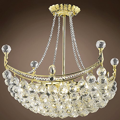4 & 6 Corner Design 8 Light 20" Gold Chandelier with Clear Swarovski Crystals
