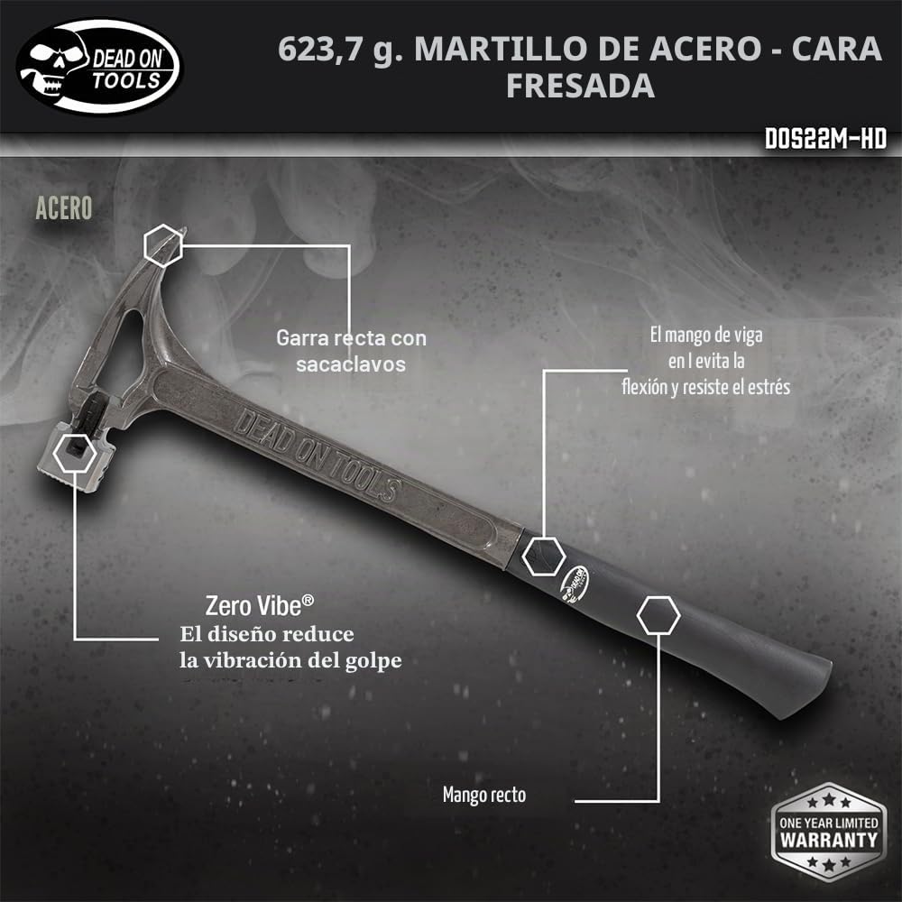 Dead On DOS22M - Martillo de acero fresado de 18 pulgadas (623.7 g)