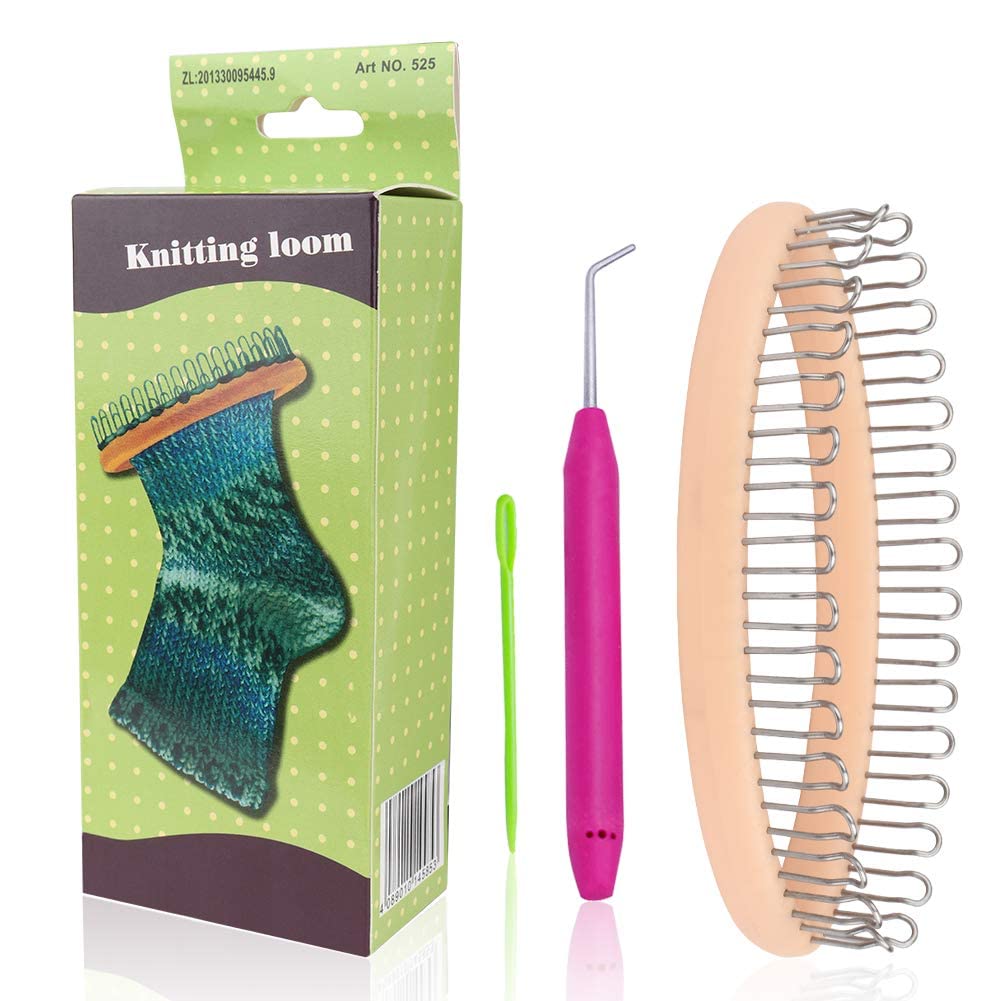 Sock Knitting Looms, Oval Shape Sock Loom Set, Includes 32 Hooks Medium Knitting Loom, Loom Knit Hook and Sewing Needles, for Knit Ladies, Men, Kids and Babies Socks, Stationary Sock Maker