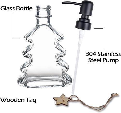 Miniatura 4 de Dispensador de jabón para árbol de Navidad, dispensador de jabón de vidrio con bomba negra 304 a prueba de óxido, en forma de árbol de Navidad,