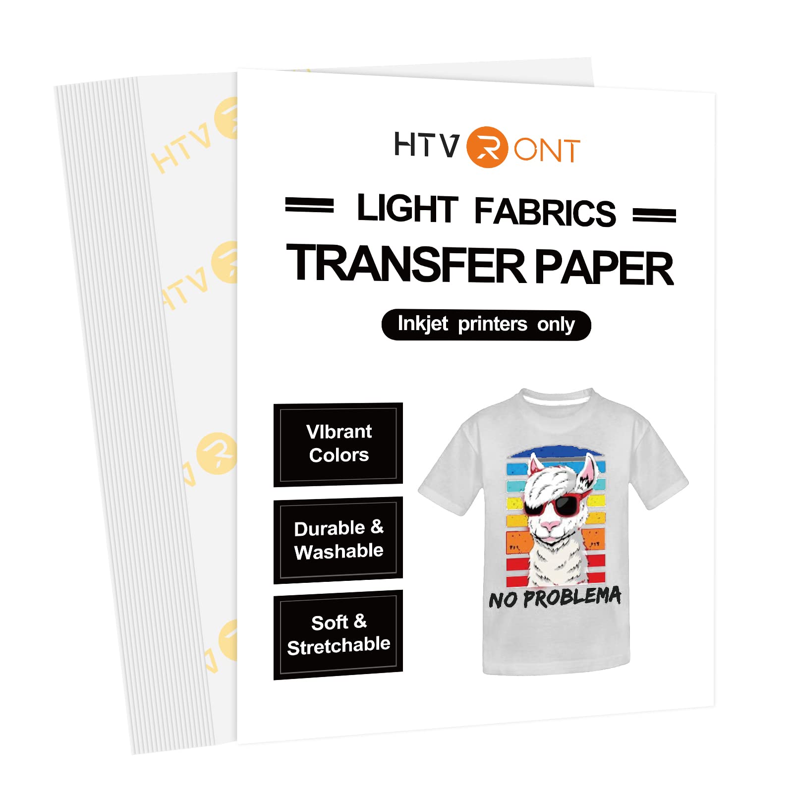 HTVRONT Transfer Paper 20 Sheets A4, Vivid Colour & Durable Iron on Transfer Paper for Light and White Fabric for Inkjet Printer