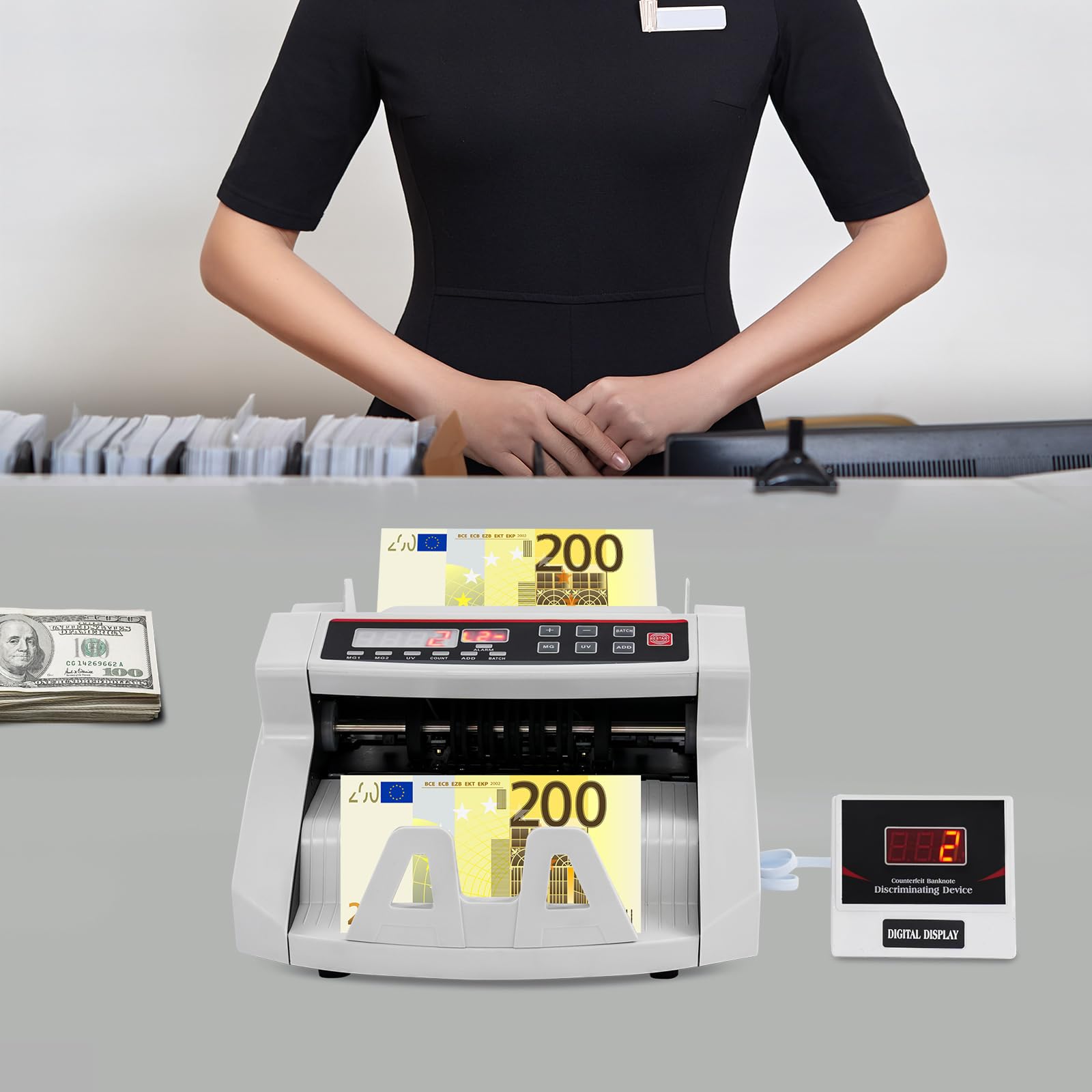 Portátil contador de billetes 2 en 1 detector de billetes falsos con LED