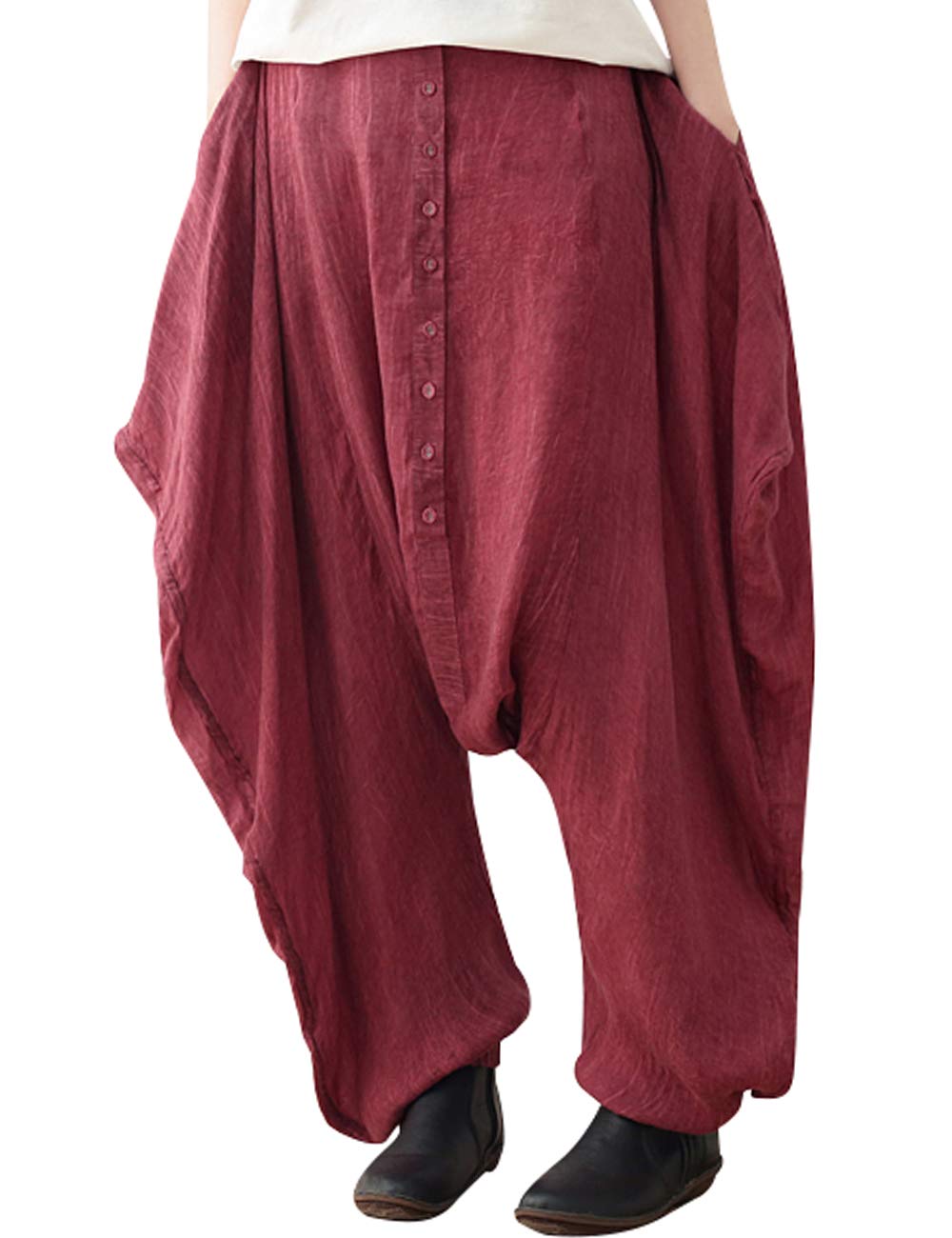 Mujer Verano Elástico Pantalon Ancho Lino Pantalones de harén