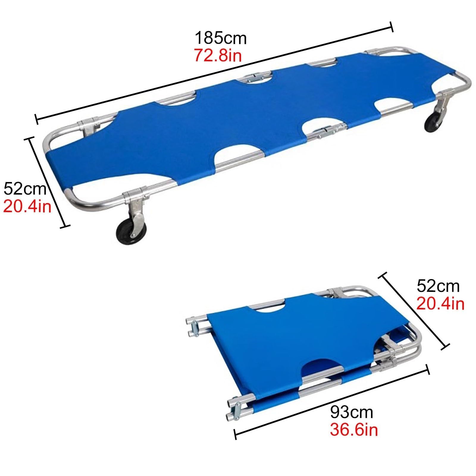 Tragbare Krankentrage, Klappbare Trage Aus Aluminiumlegierung, Mit 4 Rädern Und Gurt, Tragfähigkeit Bis Zu 159 Kg/350 Lb, Leicht Zu Tragen, Geeignet Für Krankenhäuser