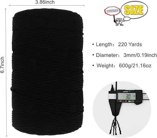 Miniatura 2 de Cuerda de algodón de 0.118 in, cuerda de cordel de 220 yardas, cuerda de macramé de algodón 100% natural para colgar plantas, colgar en la pared,