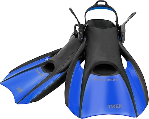AQUALUNG US Divers Trek - Aleta de viaje (Mediana, hombres/7-10/mujeres-9-12) Azul,Negro -