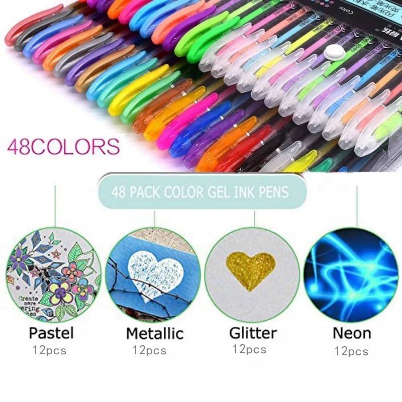 Image of TRU TOYS Neon Color Gel Pen Set consisting Fluorescent, Metallic, Glitter, and Pastel Colour pens for DIY Art & Crafts (Sketching, Drawing & Painting Purpose) (48 Pieces)