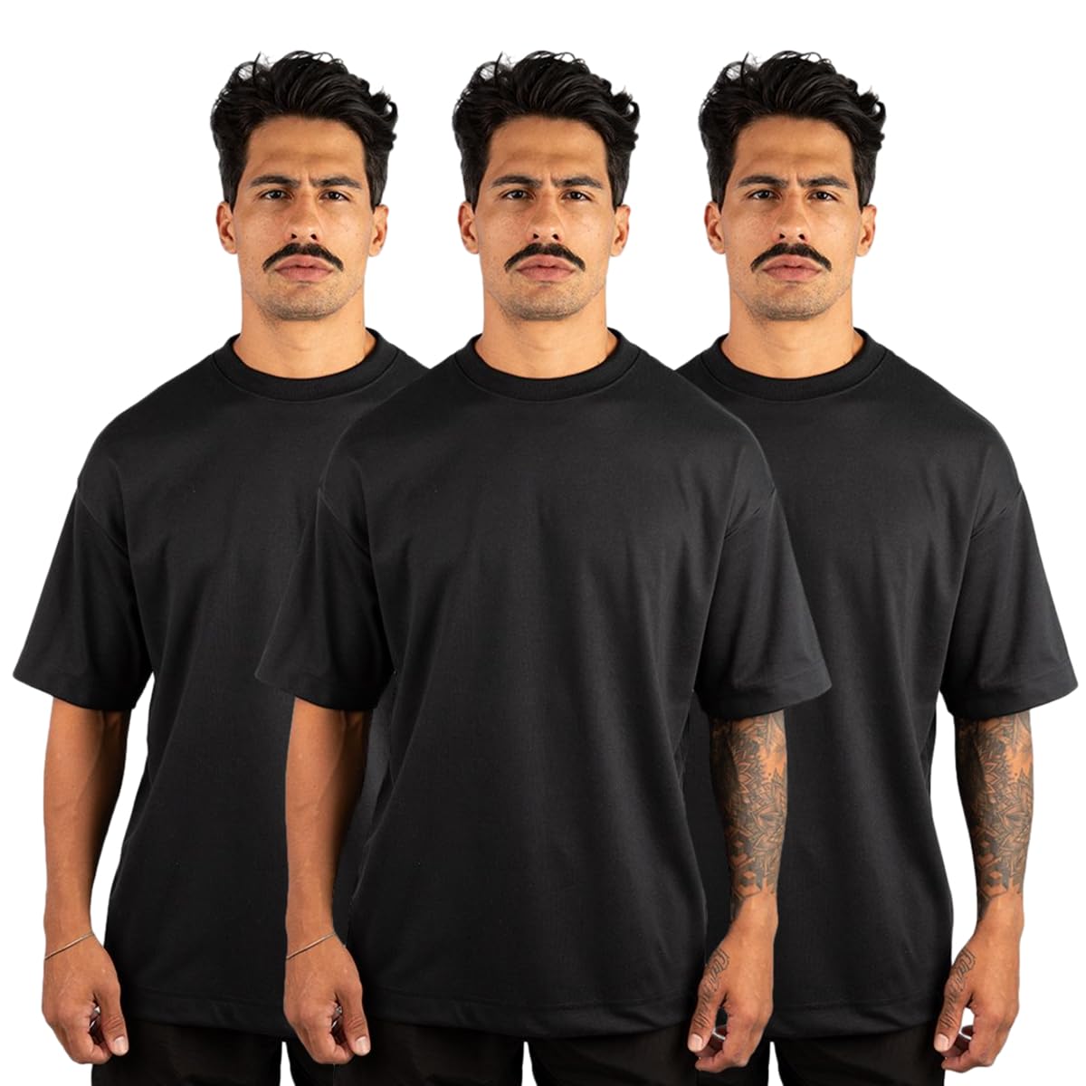 Kit 3 Camiseta Oversized Masculina Streetwear Trace Black Básica 100% Algodão Premium 30.1 Penteado