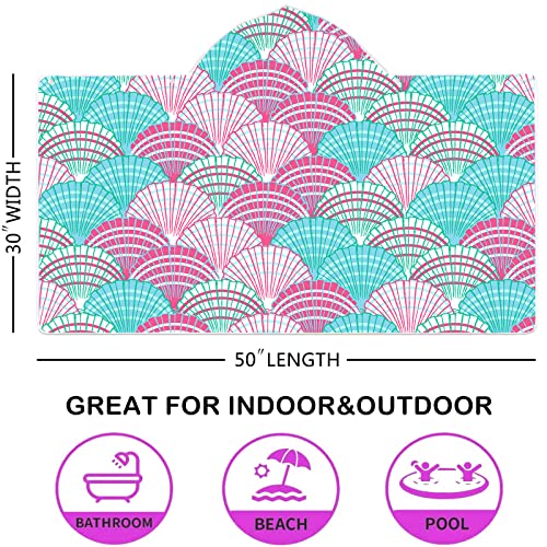 Arthmom Kids Shells Hooded Beach Towel, Cute Pink Shells Large Microfiber Beach Bath Towel With Hood For Girls 50"X30", Soft Absorbent Quick Dry Beach Swim Pool Towel For Toddler (Shells) #TOP3