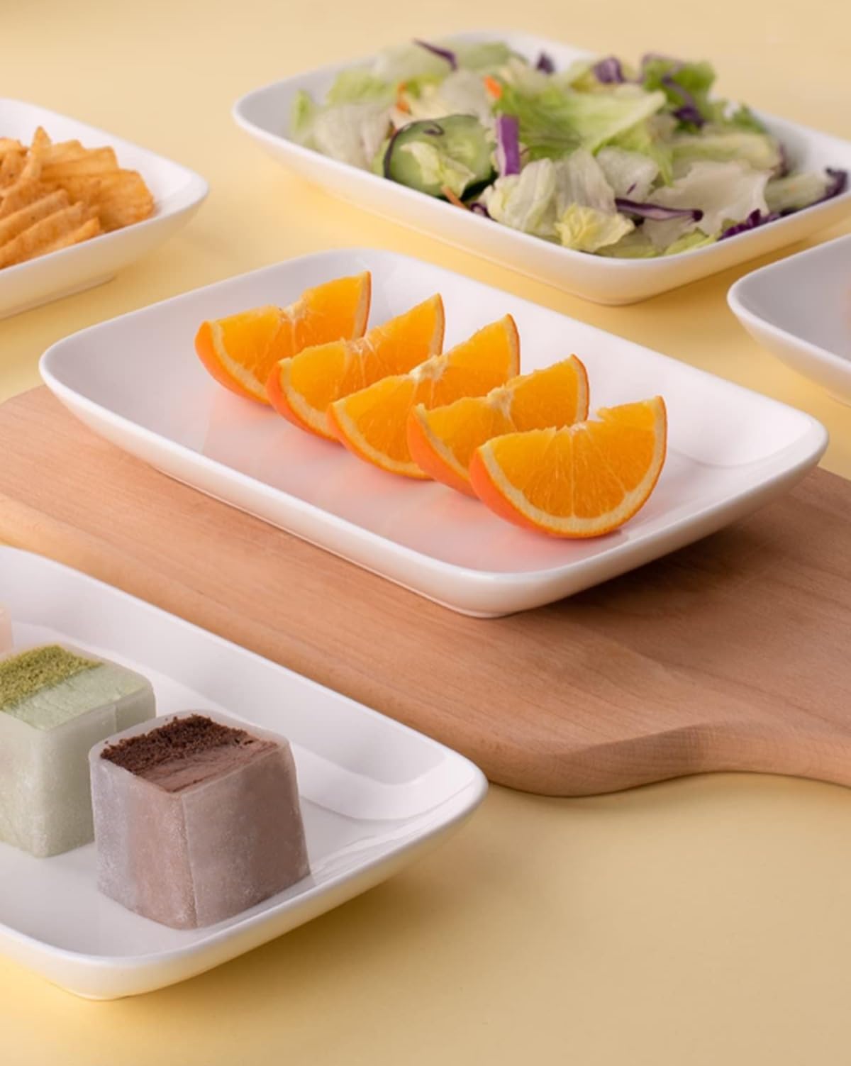 Provance 6er Set 30cm x 17,5 cm Tablett Serviertablett Keramik Porzellan Weiß - Servierplatte Groß Kuchenplatte Rechteckig für Antipasti, Dessert, Kuchen, Sushi, Salat, Porzellanteller