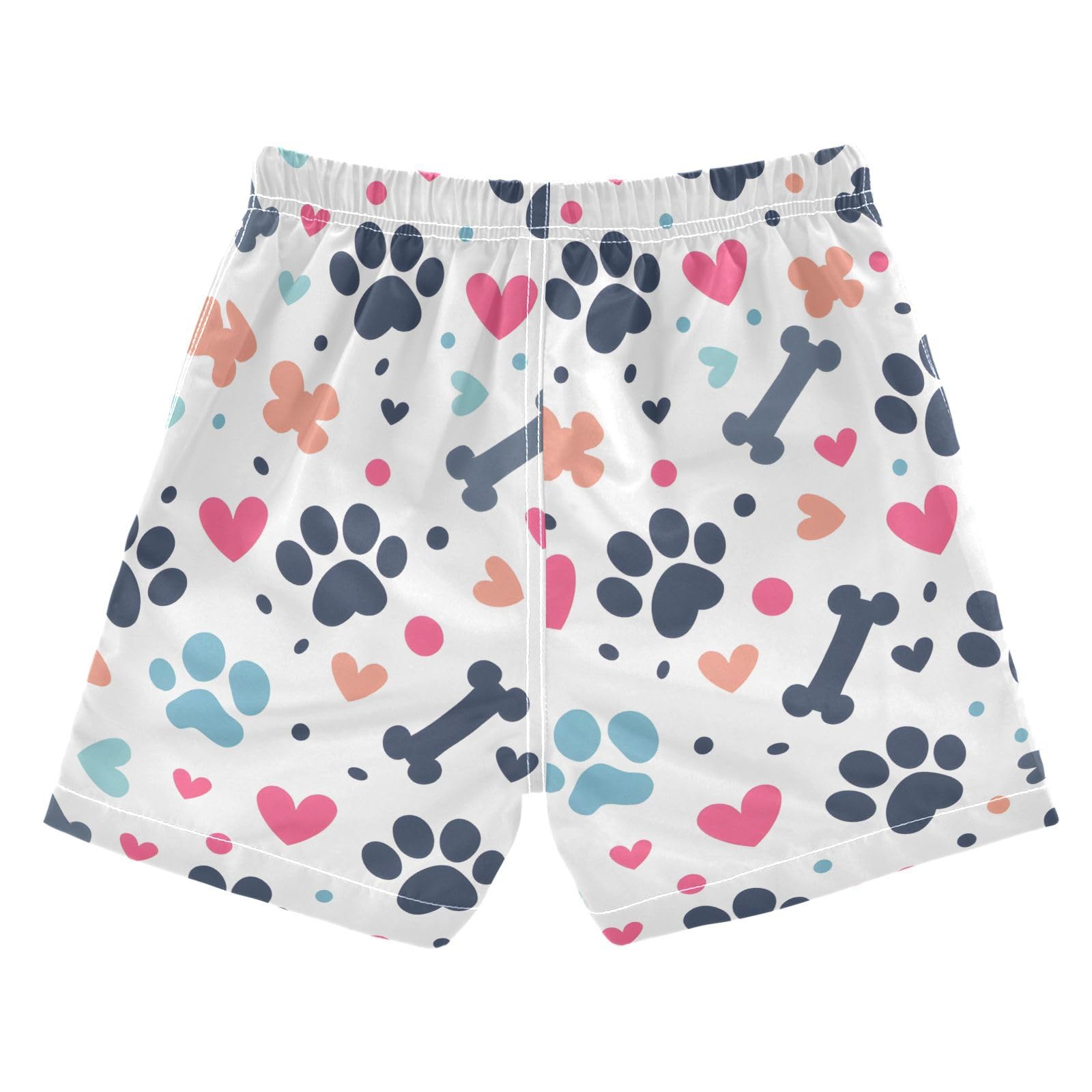 Paw Bone and Hearts 1 Boys Swim Trunks Toddler Shorts Swimwear Boardshorts Multicoloured