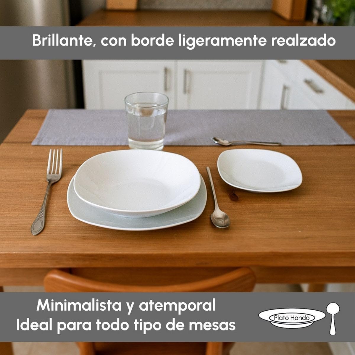 UNIMASA - Juego de 12 platos hondos cuadrados blancos de porcelana de 21,5 cm. Configura tu vajilla completa moderna para 12 personas a tu gusto