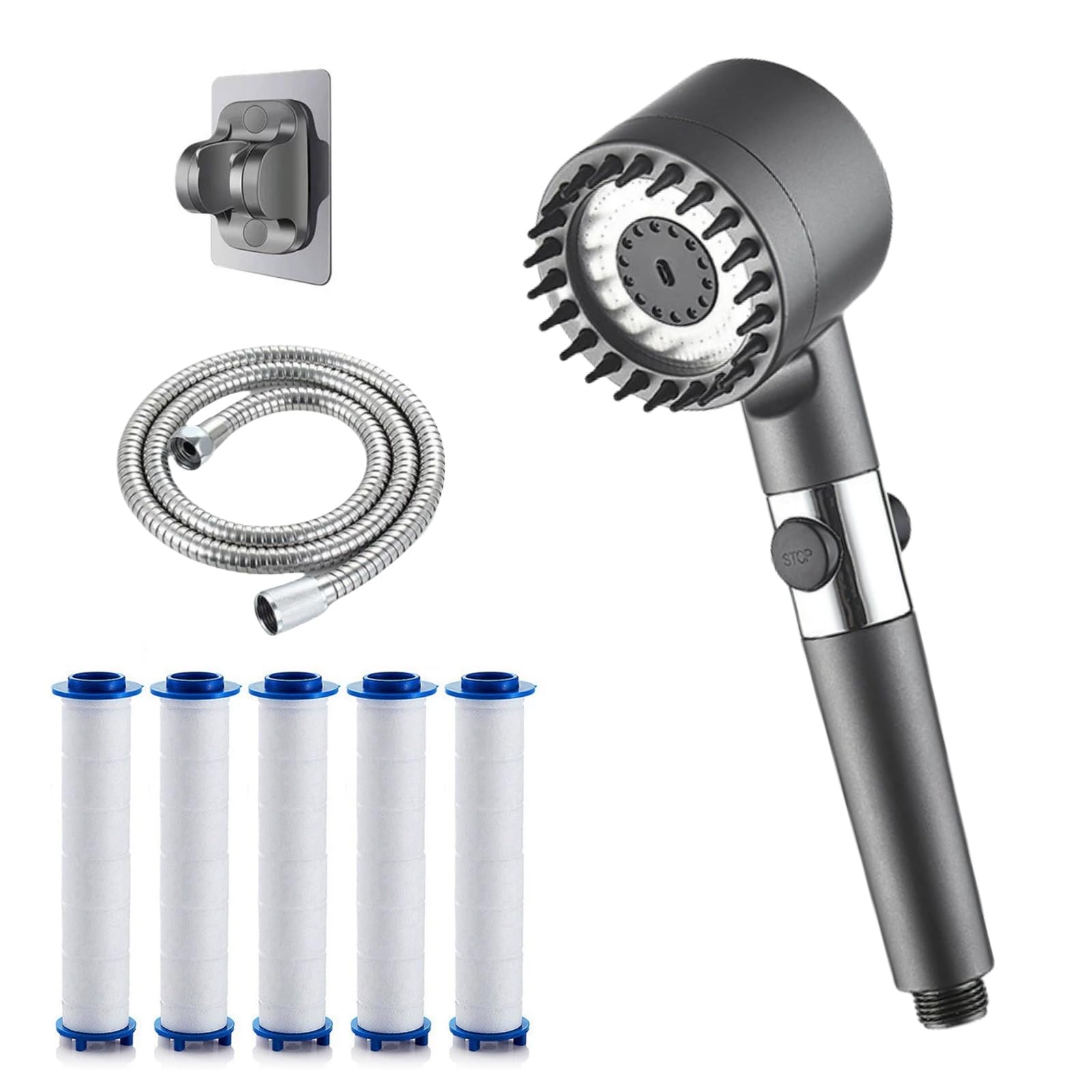 Bexora Pro Filtersystem Hochdruck Duschkopf mit Filter, 3+1 Strahlarten, 1,5M Schlauch, weniger Wasserverbrauch für ein intensives Duscherlebnis 12 Schichten zum Schutz